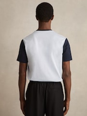Reiss Soft Blue/Navy Otis Mercerised-Cotton Colour-Block T-Shirt - Image 5 of 6