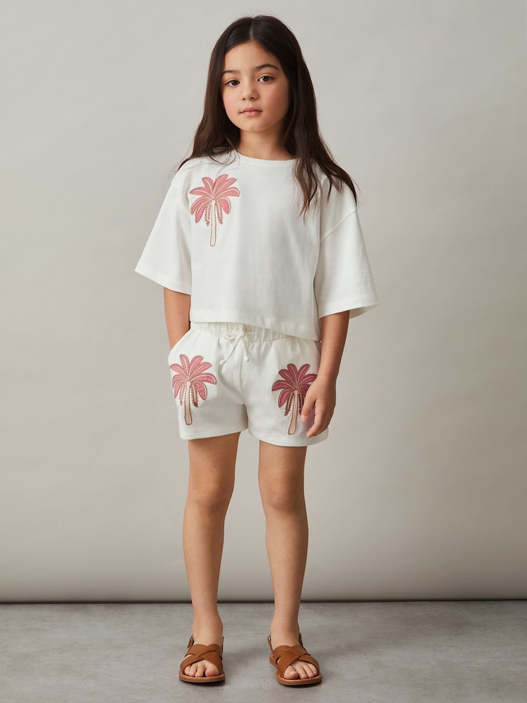 Reiss Palmer Cotton Palm Tree Cropped T-Shirt - Imagen 1 de 4