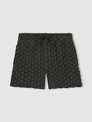 Donkergrijsgroen - Reiss Piro Textured Towelling Shorts - Image 2 of 4