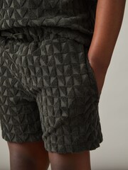 Donkergrijsgroen - Reiss Piro Textured Towelling Shorts - Image 3 of 4