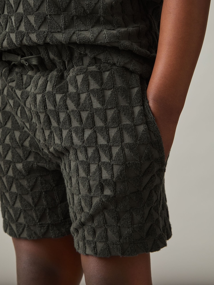 Donkergrijsgroen - Reiss Piro Textured Towelling Shorts - Image 3 of 4