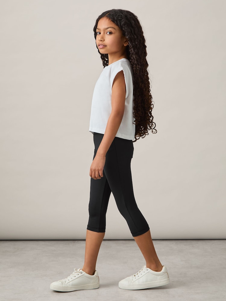 Reiss Black Raye Three-Quarter Length Leggings - Image 1 of 4