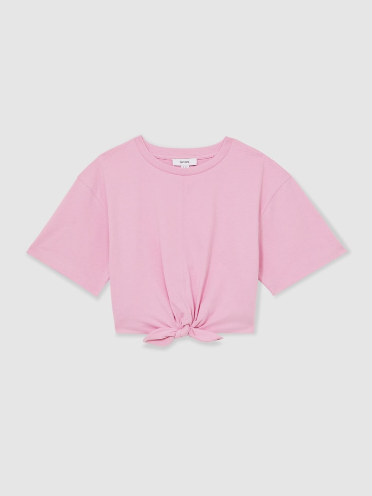 Rosa - Reiss Tyla Cotton Tie-Front Cropped T-Shirt - Imagen 2 de 4