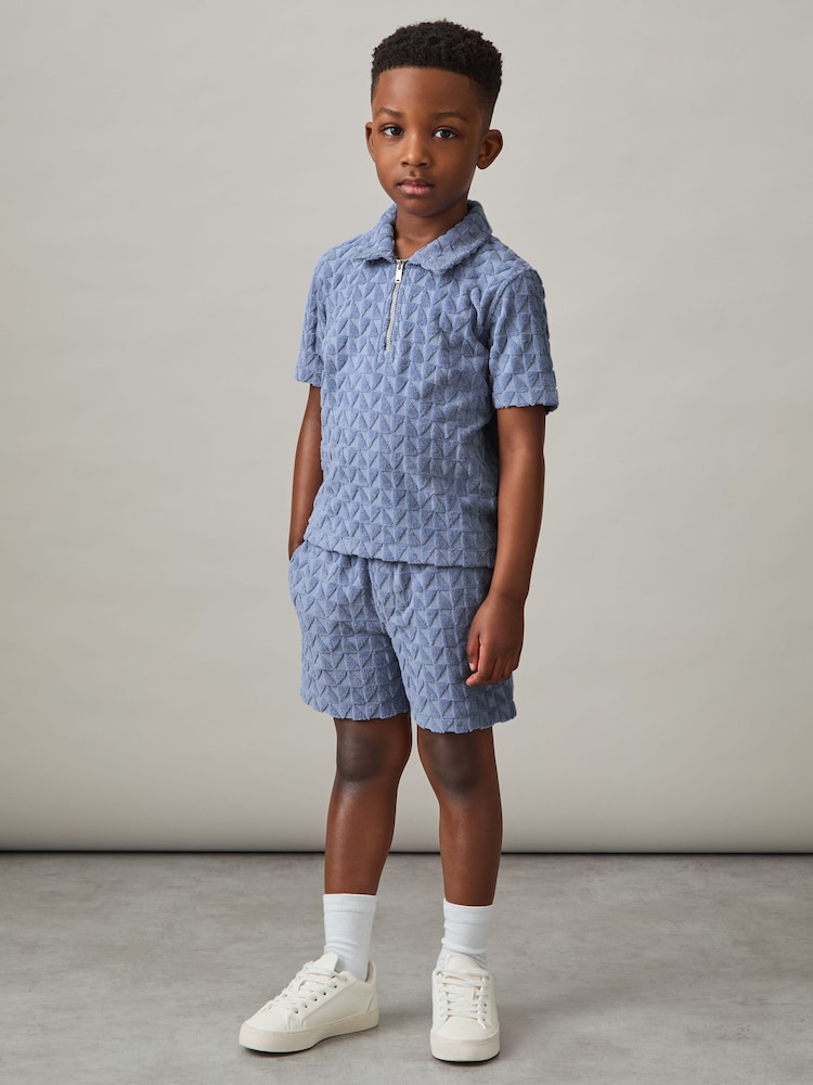 Reiss Airforce Blue Jackson 9-13 yrs Textured Towelling Polo Shirt - Image 3 of 4