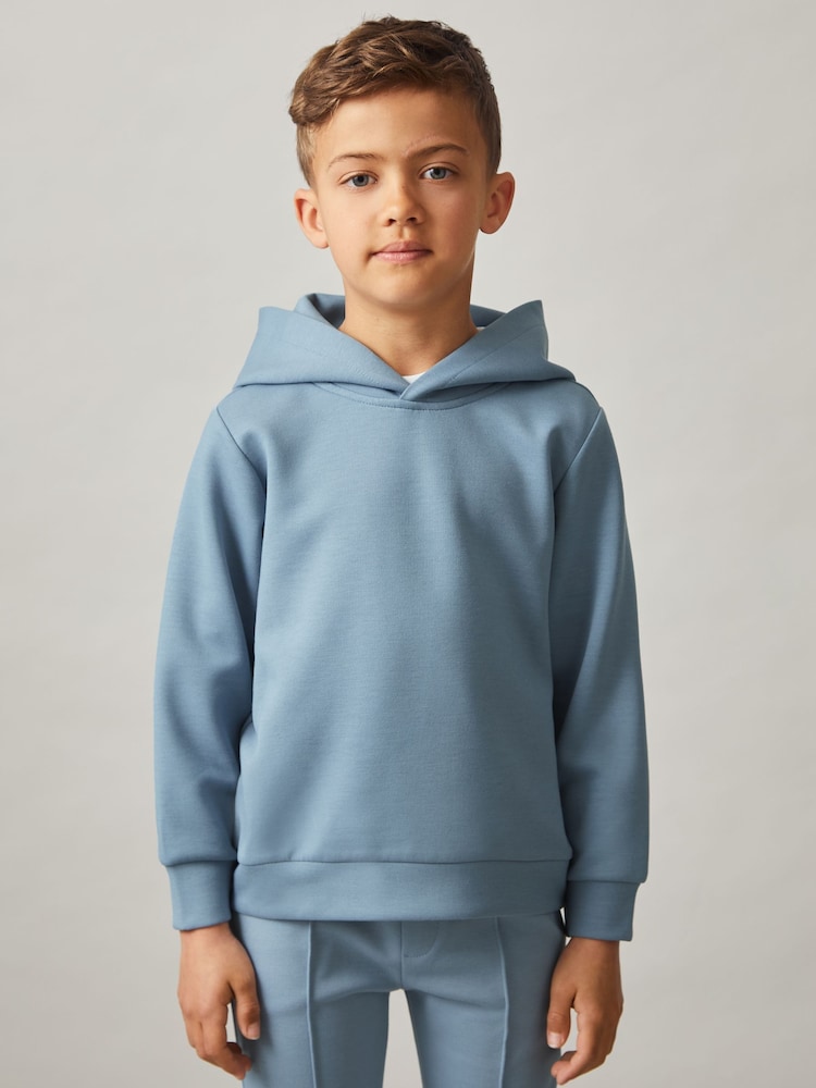 Reiss Soft Denim Blue Fabien 9-13 yrs Interlock Jersey Hoodie - Image 1 of 4