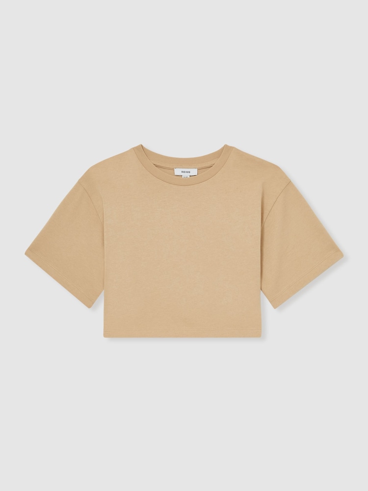 Reiss Sand Alex 13-14 yrs Cotton Cropped Oversize T-Shirt - Image 1 of 4 Reiss Sand Alex 13-14 yrs Cotton Cropped Oversize T-Shirt - Image 1 of 4