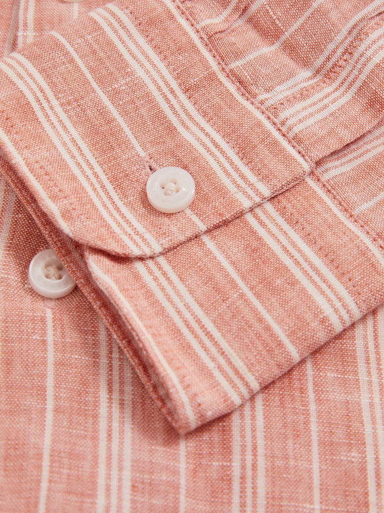 Reiss Pink Rose/White Bengal Stripe Ruban Linen Striped Long Sleeve Shirt - Image 8 of 8 Reiss Pink Rose/White Bengal Stripe Ruban Linen Striped Long Sleeve Shirt - Image 8 of 8