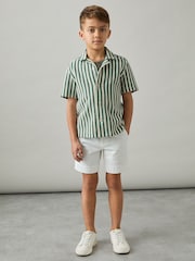 Grün/Weiß - Reiss Trig Textured Stripe Cuban-Collar Shirt - Bild 2 von 4