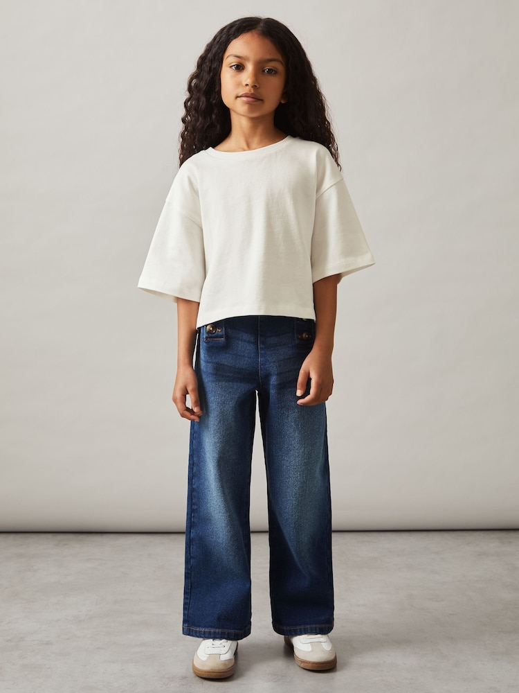 Marfil - Reiss Alex Cotton Cropped Oversize T-Shirt - Imagen 1 de 4