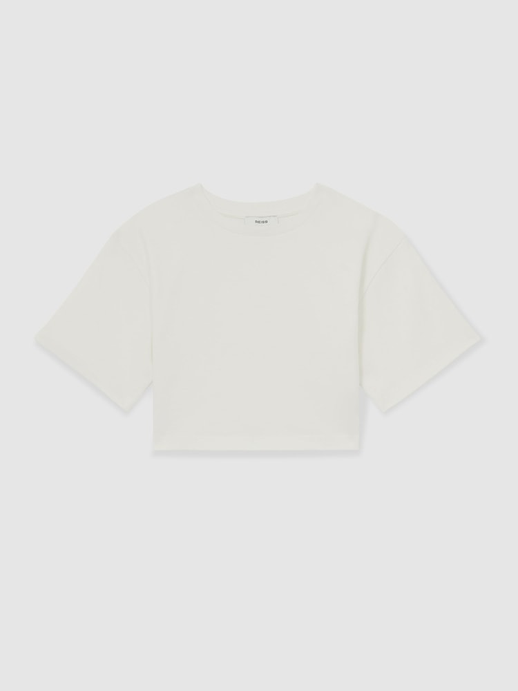 Marfil - Reiss Alex Cotton Cropped Oversize T-Shirt - Imagen 2 de 4