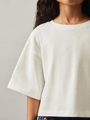 Marfil - Reiss Alex Cotton Cropped Oversize T-Shirt - Imagen 3 de 4