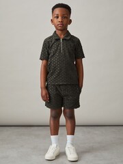 Salvia oscura - Reiss Piro Textured Towelling Shorts - Imagen 3 de 4