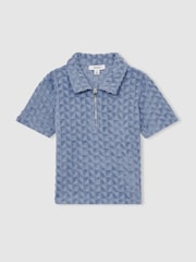 Reiss Airforce Blue Jackson 3-9 yrs Textured Towelling Polo Shirt - Image 2 of 4
