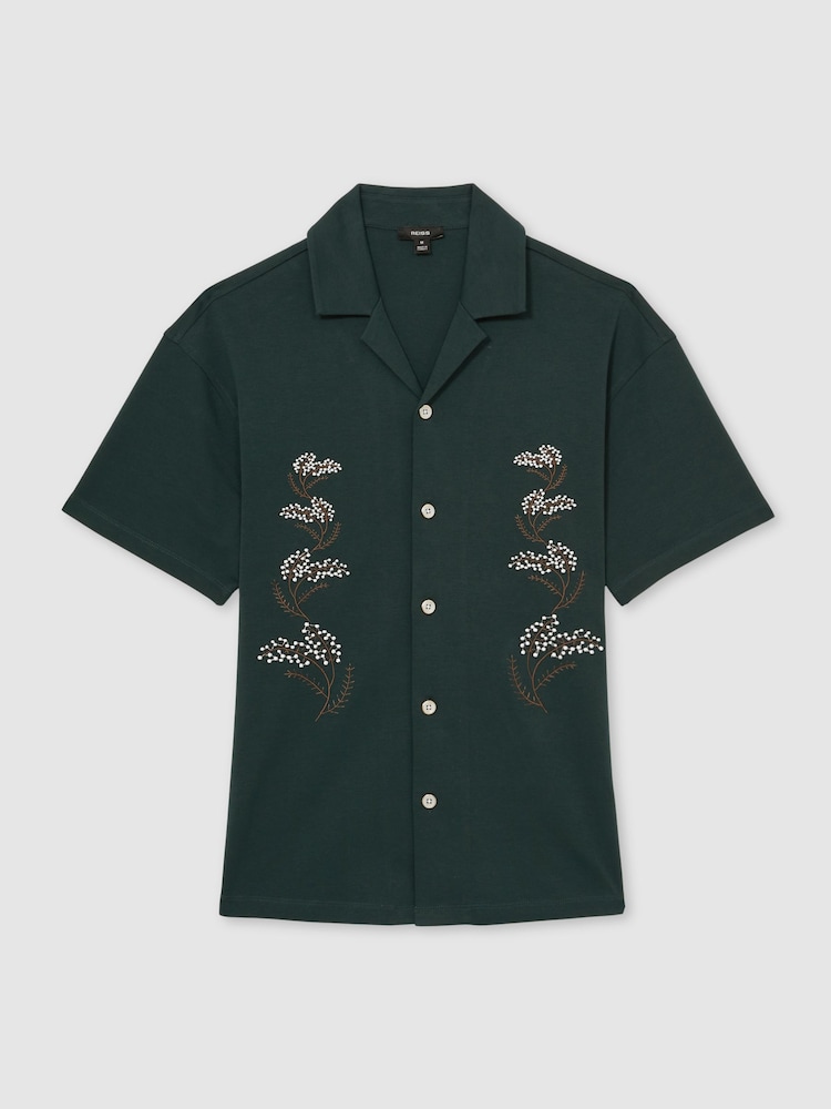 Dunkelgrün - Reiss Goya Cotton Floral Embroidered Shirt - Bild 2 von 6