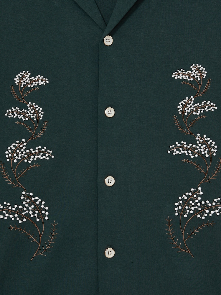 Dunkelgrün - Reiss Goya Cotton Floral Embroidered Shirt - Bild 6 von 6