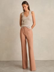 Reiss Tan Abbey Petite Welt Pocket Flared Trousers - Image 2 of 7