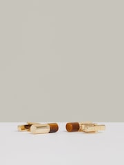 Reiss Gold/Tortoiseshell Dexter Stone Insert Barrel Cufflinks - Image 3 of 4