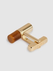 Reiss Gold/Tortoiseshell Dexter Stone Insert Barrel Cufflinks - Image 4 of 4