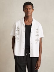 Reiss White Goya Cotton Floral Embroidered Shirt - Image 1 of 6
