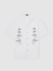Reiss White Goya Cotton Floral Embroidered Shirt - Image 2 of 6