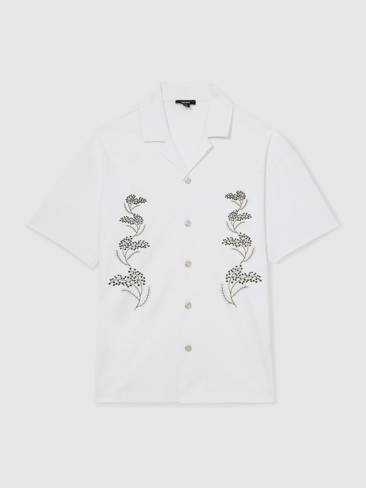 Reiss White Goya Cotton Floral Embroidered Shirt - Image 2 of 6