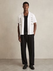 Reiss White Goya Cotton Floral Embroidered Shirt - Image 3 of 6