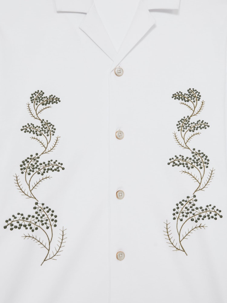 Reiss White Goya Cotton Floral Embroidered Shirt - Image 6 of 6