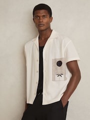 Reiss White Coast Graphic Print Cuban-Collar Shirt - Image 1 of 6