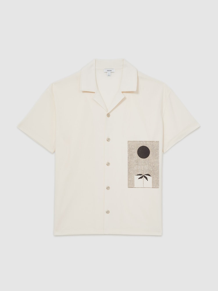 Reiss White Coast Graphic Print Cuban-Collar Shirt - Image 2 of 6