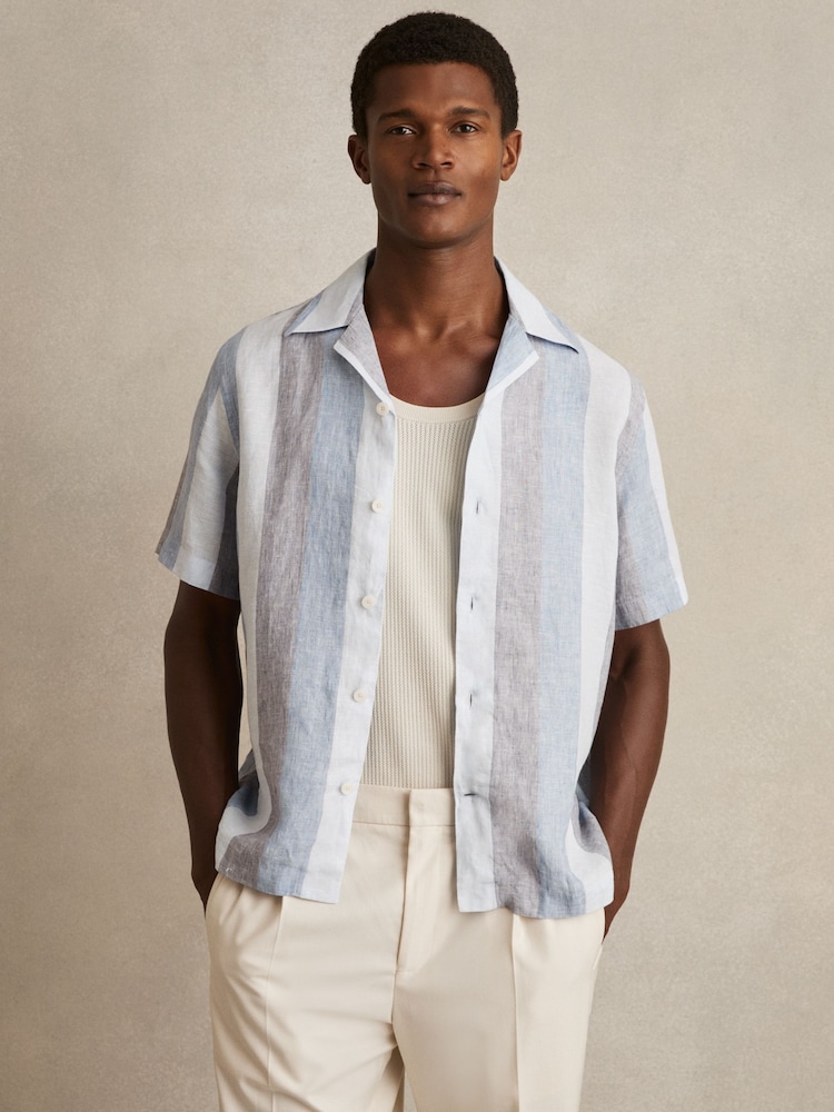 Reiss Beldi Stripe Cuban Collar Shirt - صورة 1 من 6