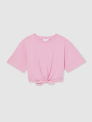 Rosa - Reiss Tyla Cotton Tie-Front Cropped T-Shirt - Imagen 2 de 4