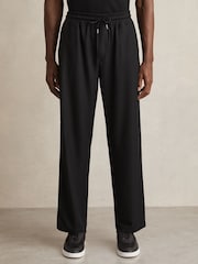 Reiss Black Rowden Textured-Knit Tapered Trousers - Image 3 of 6