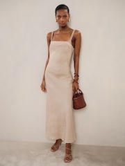 Нейтральный - Льняное платье-комбинация с двумя бретелями Reiss Roxanne - Image 1 of 6