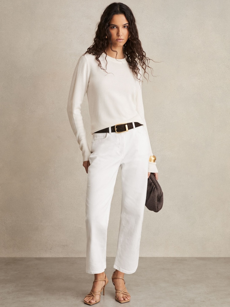 Reiss White Selin Petite Mid Rise Straight Leg Jeans - Image 1 of 7