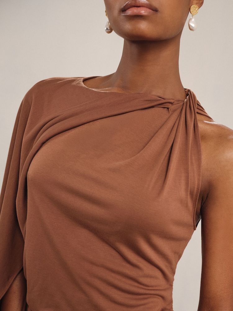 Buy Reiss Brown Kyra Cape Sleeve Jersey Dress from Next USA
