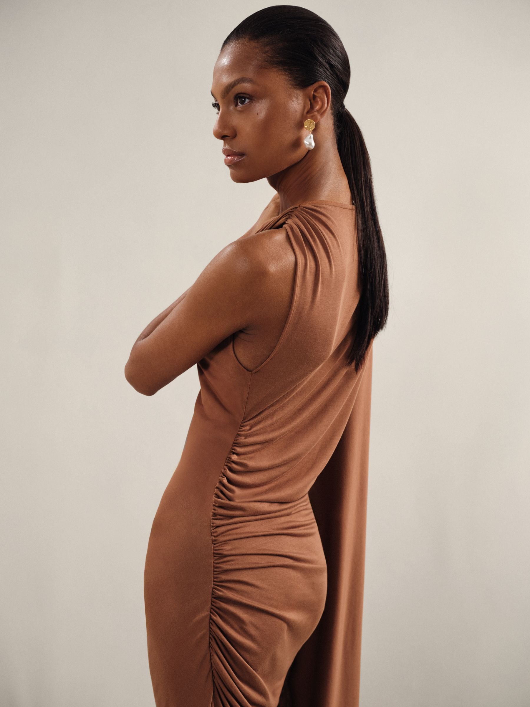 【海外限定】REISSドレス☆Kyra Cape Sleeve Jersey Dress in Br Buy Reiss Brown Kyra Cape Sleeve Jersey Dress from Next USA