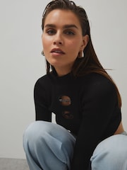Reiss Black Sandy McLaren F1 Team Cut-Out Knit Crop Top - Image 1 of 7
