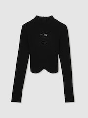 Reiss Black Sandy McLaren F1 Team Cut-Out Knit Crop Top - Image 2 of 7