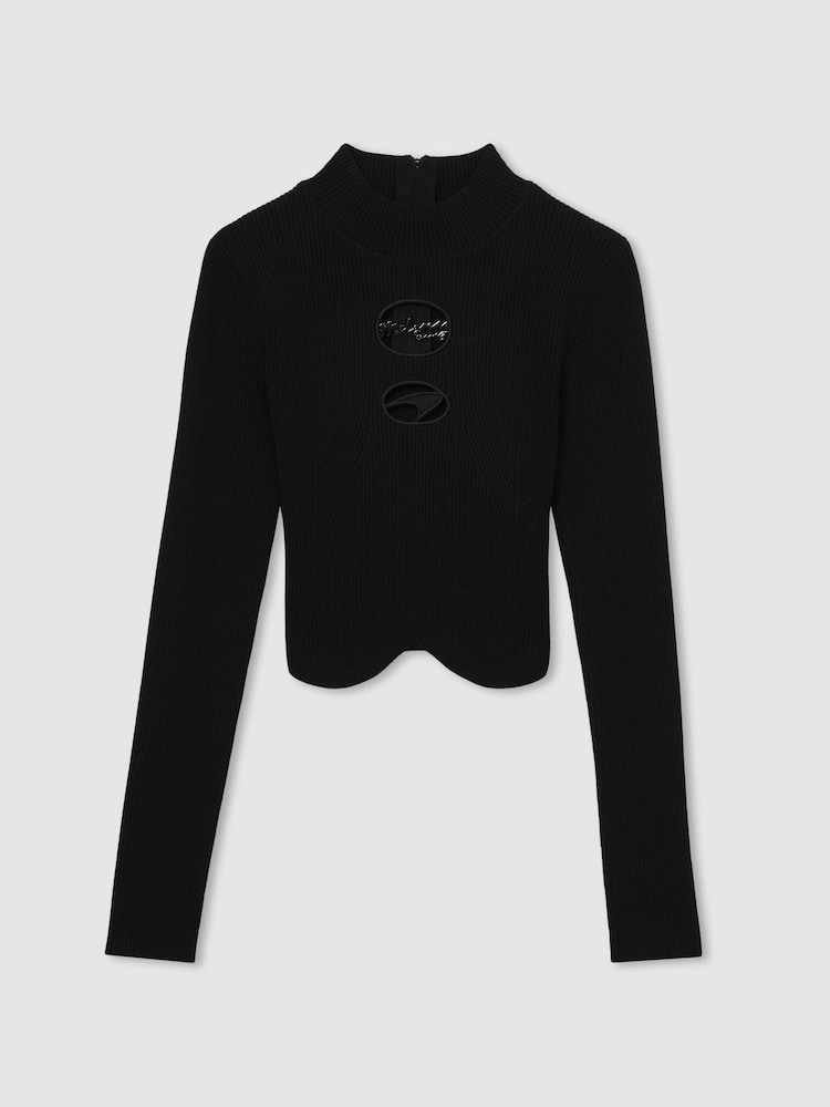 Reiss Black Sandy McLaren F1 Team Cut-Out Knit Crop Top - Image 2 of 7