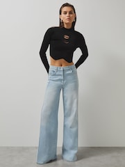 Reiss Black Sandy McLaren F1 Team Cut-Out Knit Crop Top - Image 3 of 7