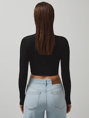 Reiss Black Sandy McLaren F1 Team Cut-Out Knit Crop Top - Image 5 of 7