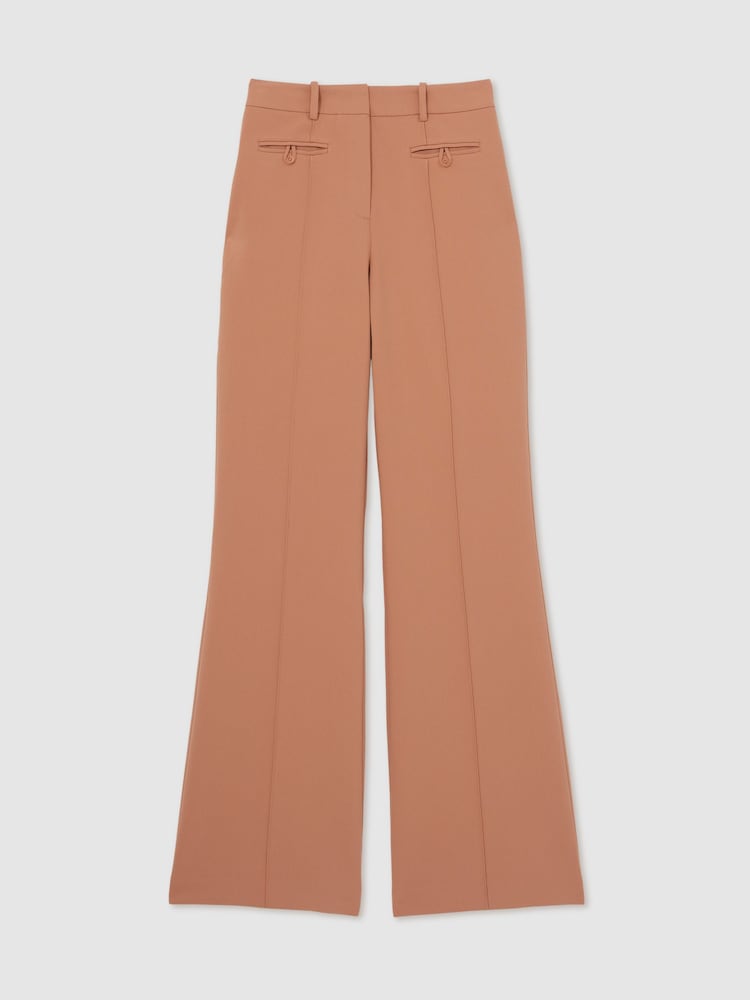 Reiss Tan Abbey Welt Pocket Flared Trousers - Image 2 of 6