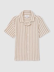 Reiss Stone/White Trig Textured Stripe Cuban-Collar Shirt - Image 1 of 4