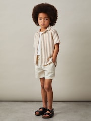 Reiss Stone/White Trig Textured Stripe Cuban-Collar Shirt - Image 3 of 4