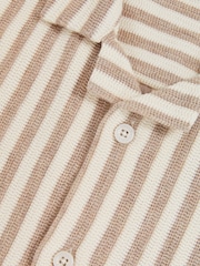 Reiss Stone/White Trig Textured Stripe Cuban-Collar Shirt - Image 4 of 4