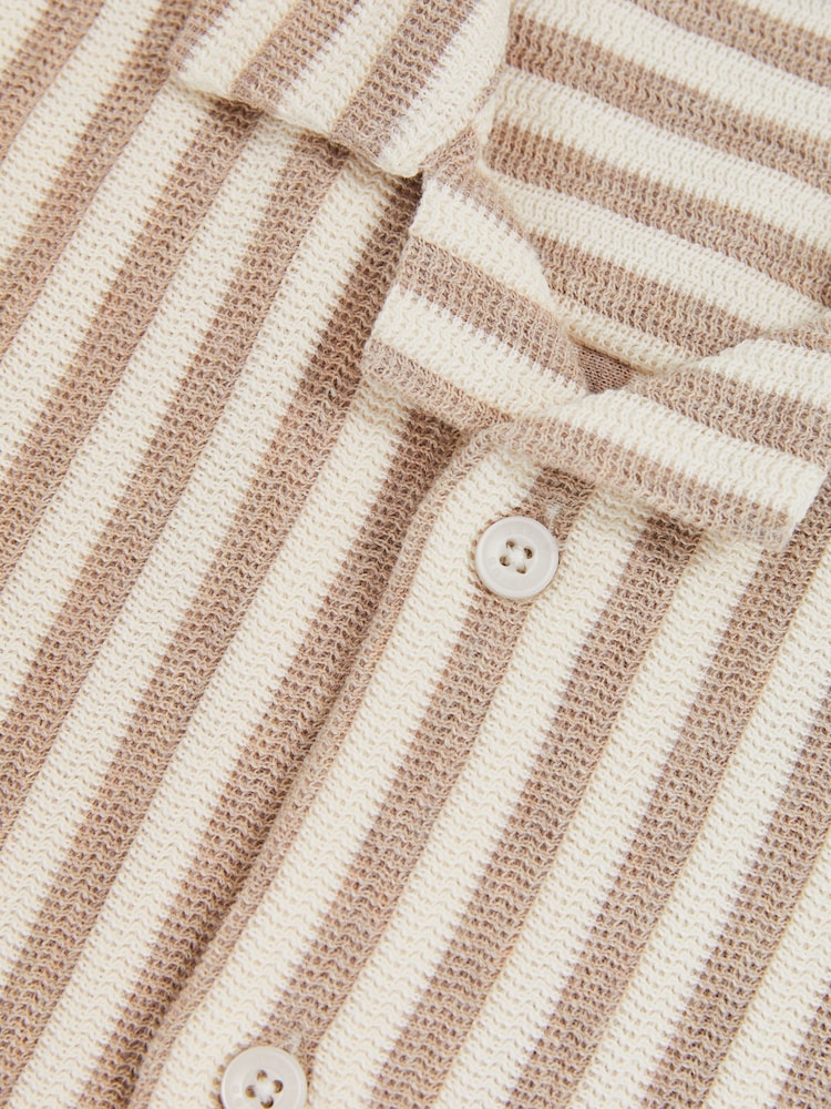 Reiss Stone/White Trig Textured Stripe Cuban-Collar Shirt - Image 4 of 4