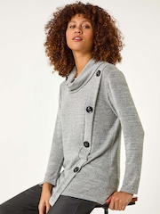 Gris - Roman Cowl Neck Buttoned Top - Imagen 1 de 5