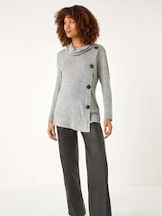 Gris - Roman Cowl Neck Buttoned Top - Imagen 2 de 5