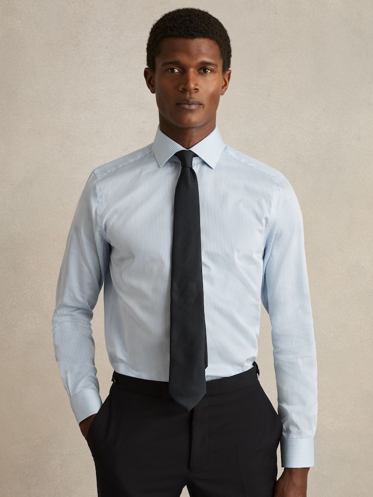 Reiss Blue Stripe Remote Bengal Cotton-Satin Bengal-Stripe Shirt - Image 1 of 7