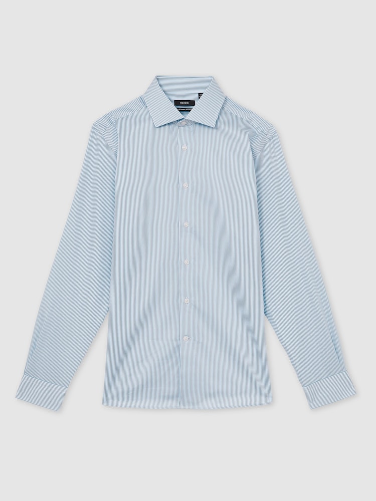 Reiss Blue Stripe Remote Bengal Cotton-Satin Bengal-Stripe Shirt - Image 2 of 7